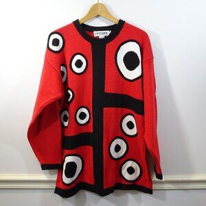 Vintage Richard and Company Red Black Graphic Sweater Size M Mod Geometric